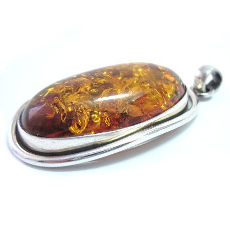 Large Oval Baltic Amber Sterling Silver Pendant